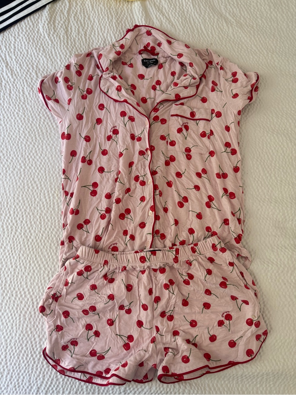 Women's Pink Cherry-Print Short Pajama Set